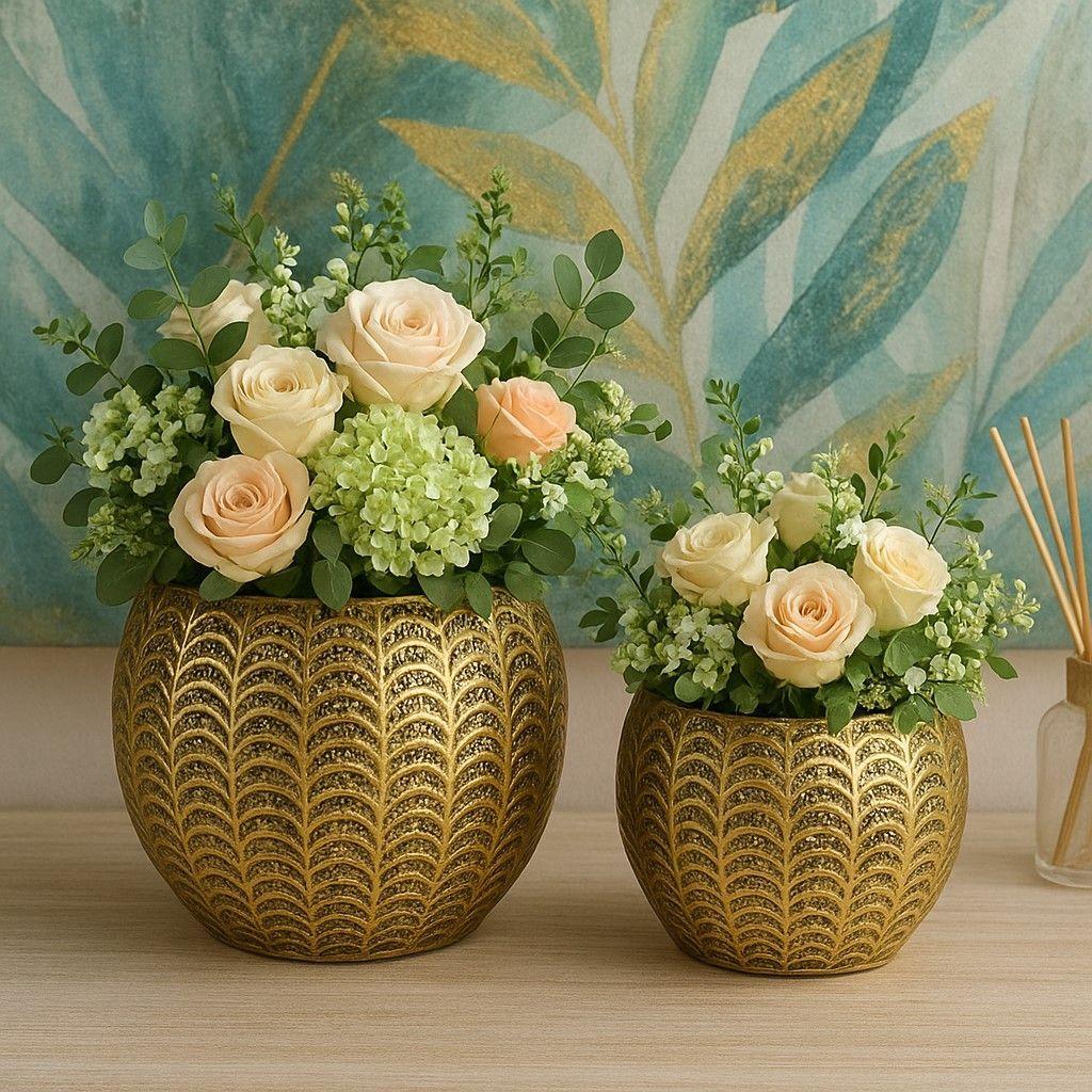 Set Maceteros Metal Dorado Grandes-2