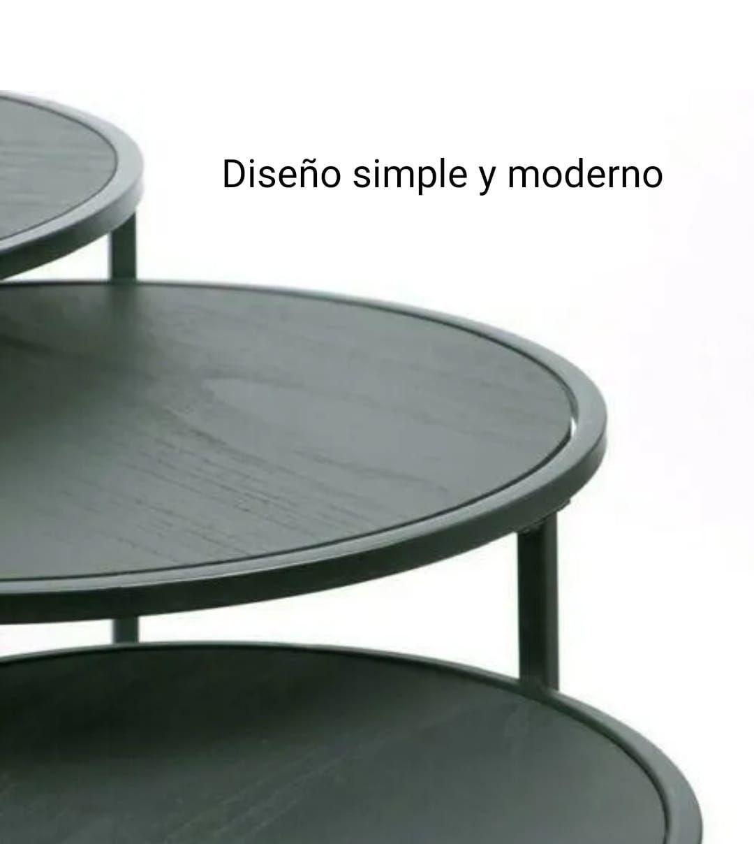 Set De 3 Mesas Laterales Redonda Marco De Metal Cubierta Mdf-3