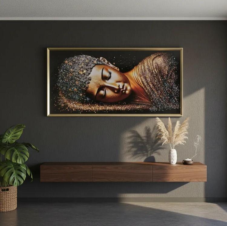 Cuadro Buda Acostado Pintura Diamond Marc Dorado 121x61x3cm-0