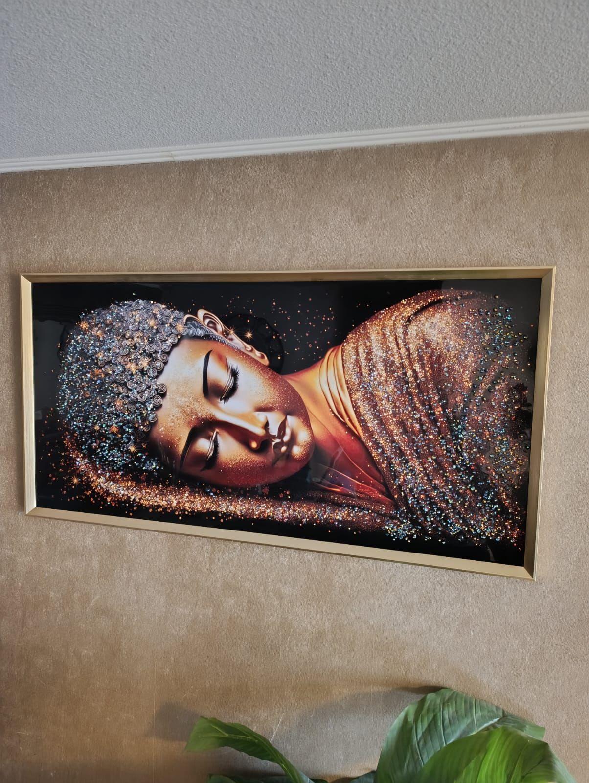 Cuadro Buda Acostado Pintura Diamond Marc Dorado 121x61x3cm-5