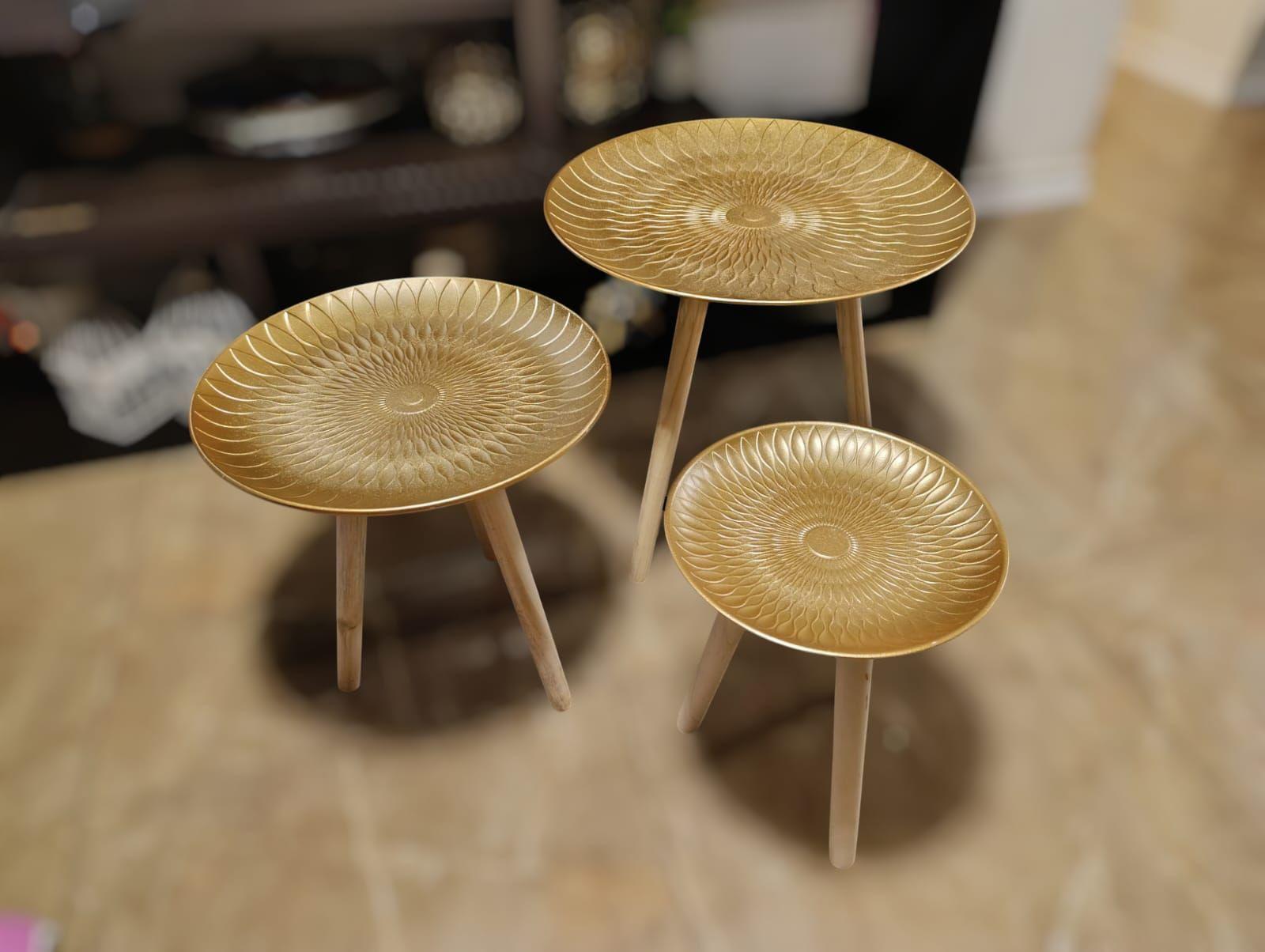 Set 3 Mesas De Centro Brillo Dorado - Modelo Brilliant Gold Dorado Brillante-5