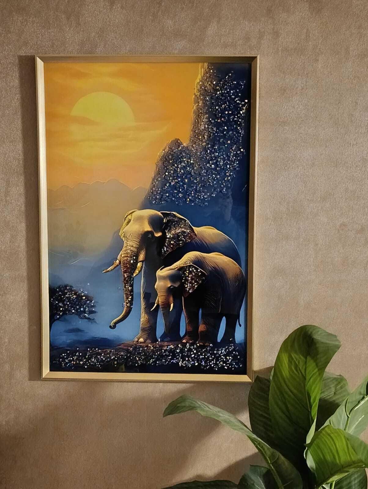 Cuadro Elefantes Montaña, Pintura Estilo Diamond, 91x61x3cm-3