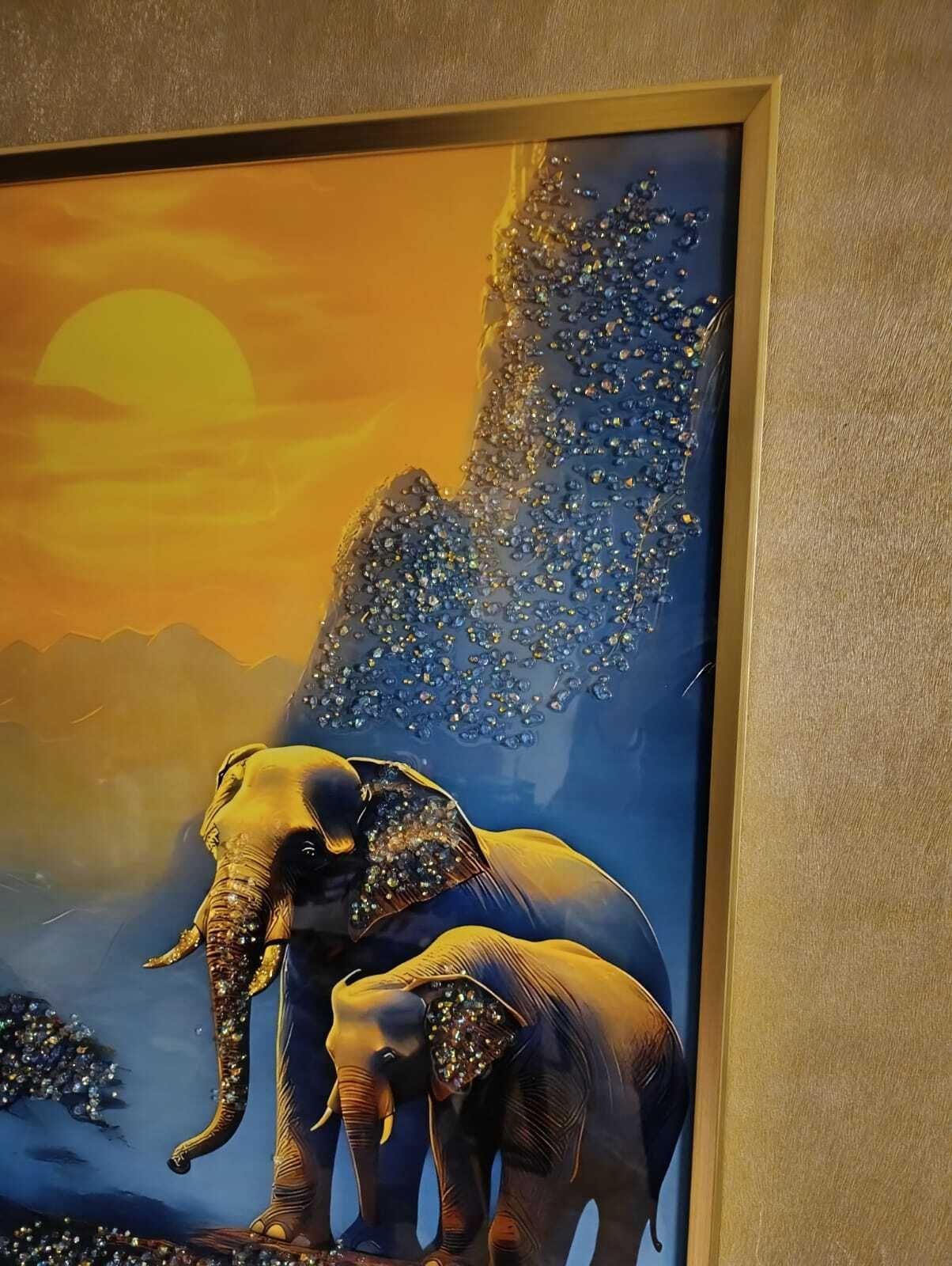 Cuadro Elefantes Montaña, Pintura Estilo Diamond, 91x61x3cm-4