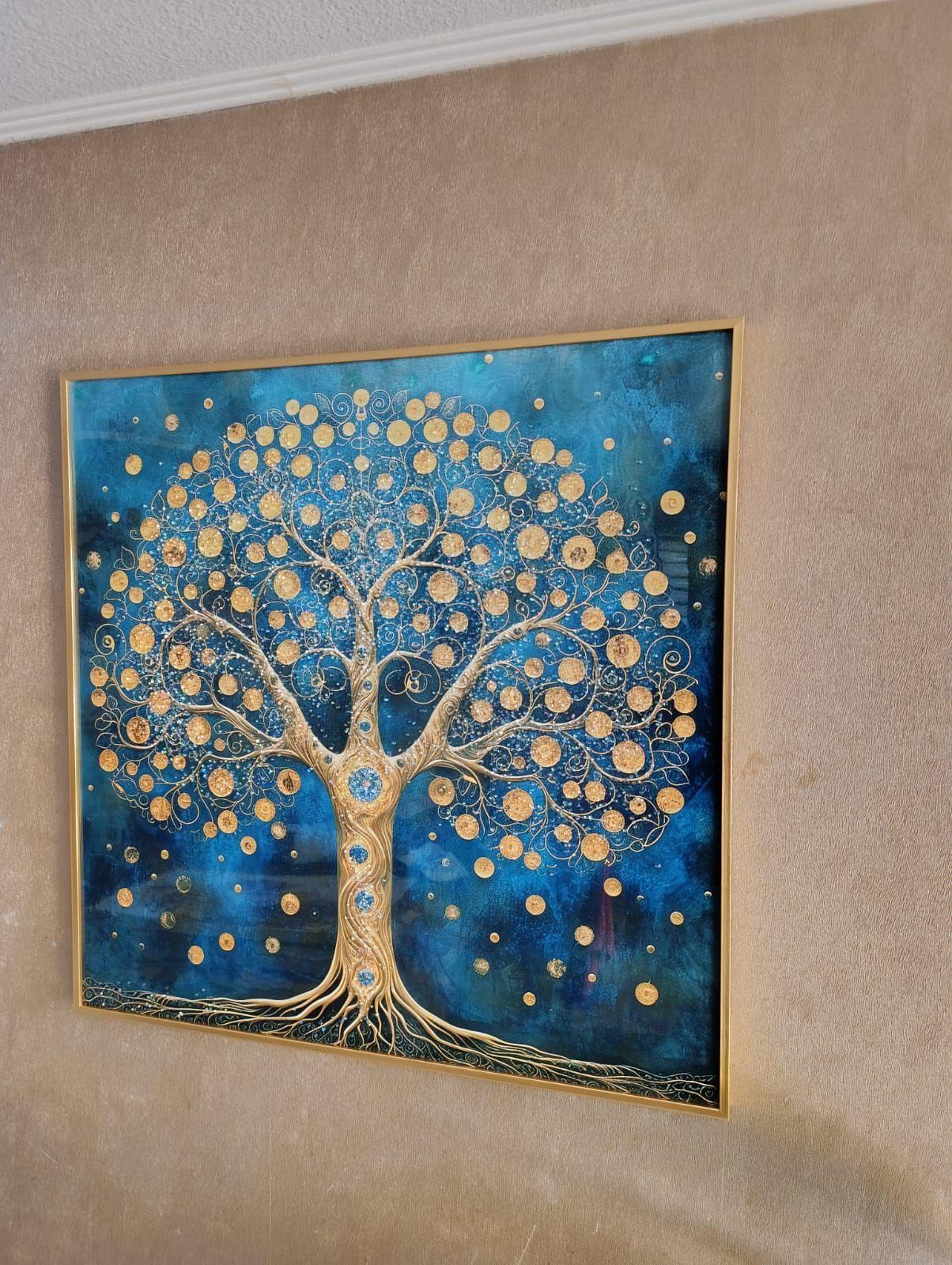 Cuadro Árbol De La Vida, Multicolor, Marco Dorado 80x80x3cm-2