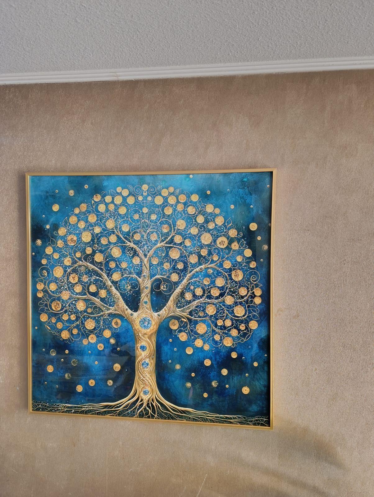 Cuadro Árbol De La Vida, Multicolor, Marco Dorado 80x80x3cm-5