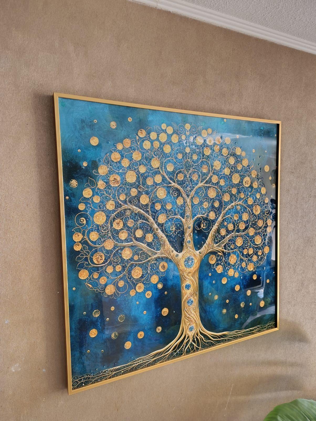 Cuadro Árbol De La Vida, Multicolor, Marco Dorado 80x80x3cm-6