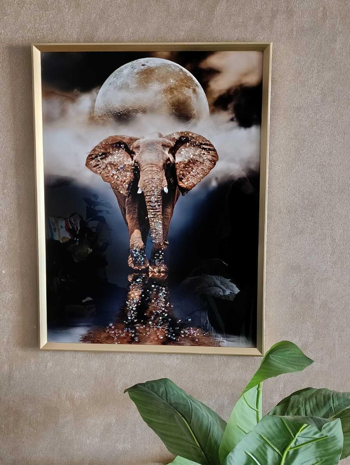 Cuadro Elefante/luna, Pintura Diamante, Marco Dorado 81x61cm-5