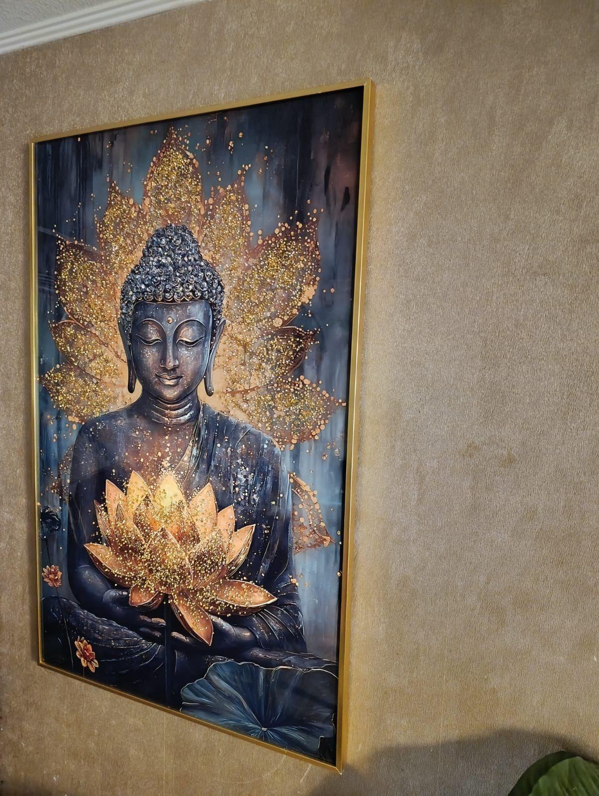 Cuadro Buda Flor Loto Estilo Diamante Marco Dorado110x70x4cm-5
