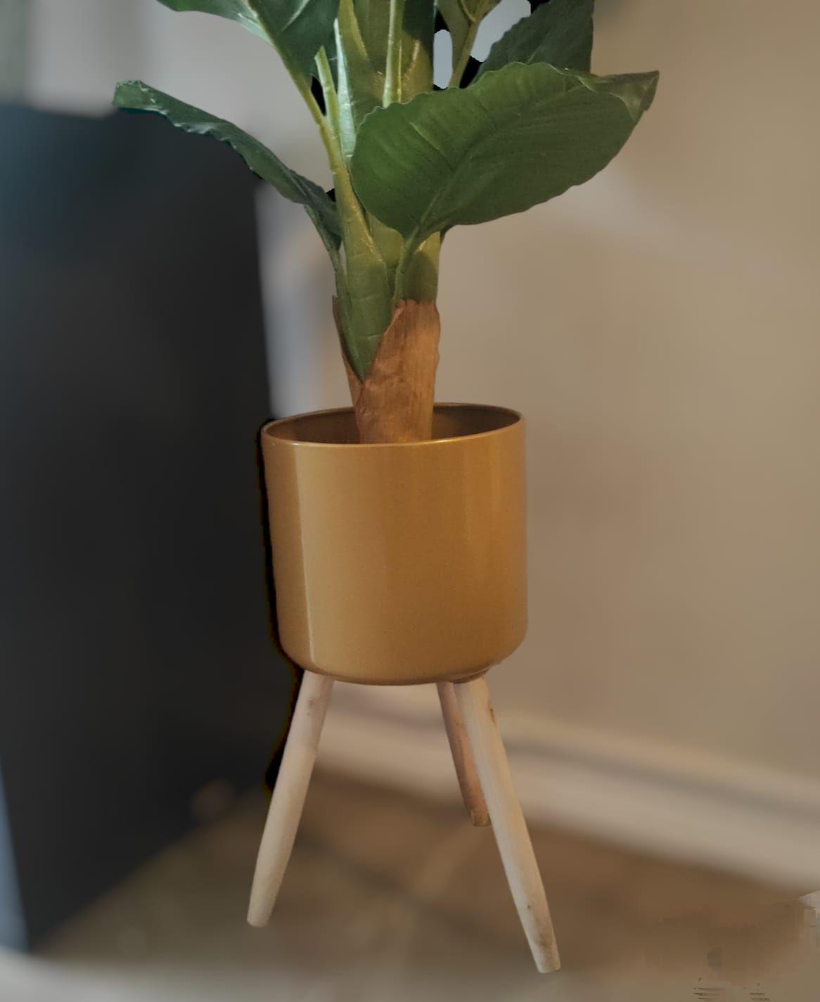 Set 3 Pcs Porta Maceteros Metálicos Patas De Madera-2