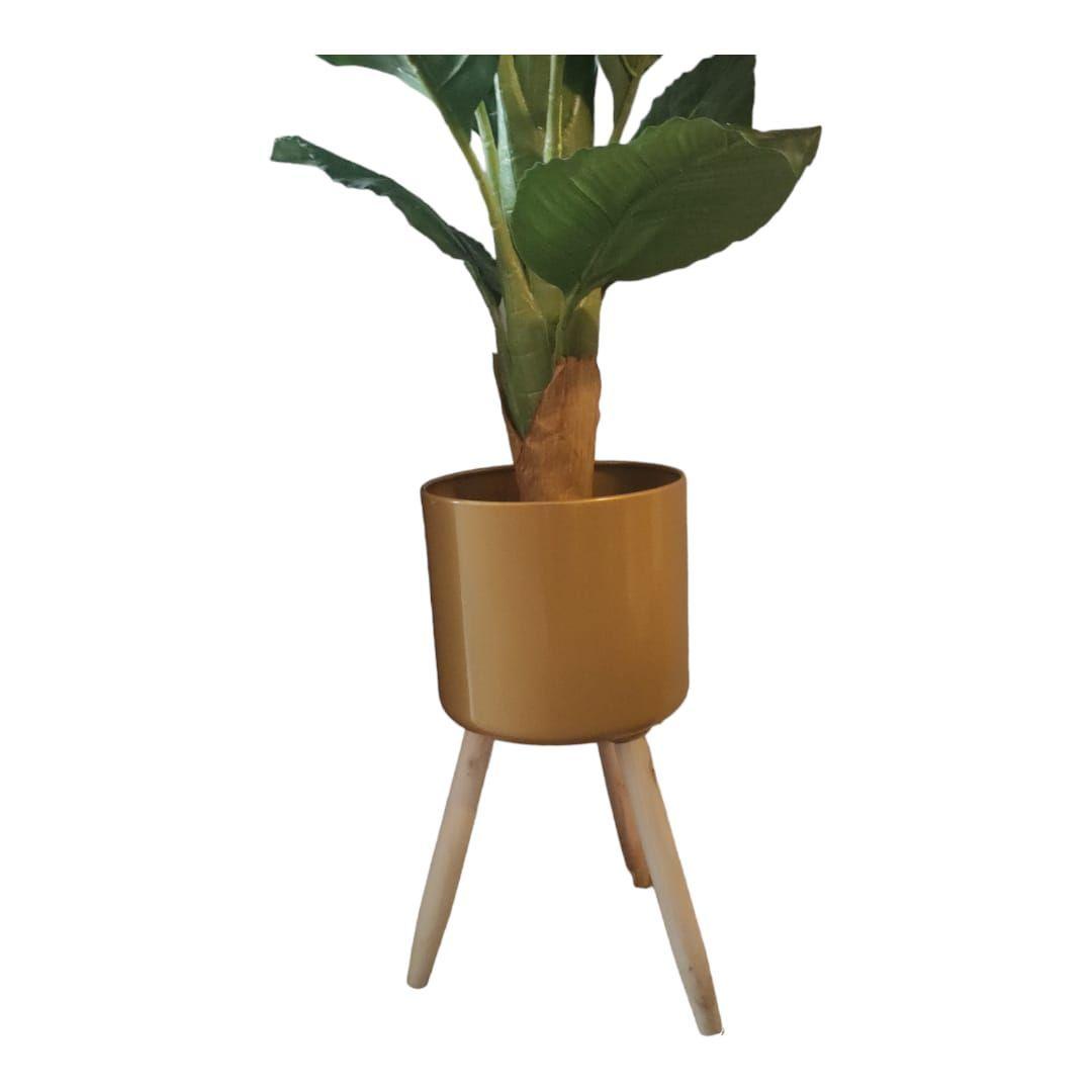 Set 3 Pcs Porta Maceteros Metálicos Patas De Madera-5