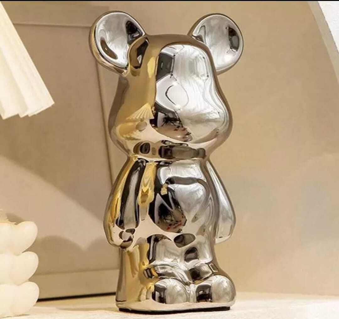 Adorno De Oso Cerámica Plateado, 18x10x8 Cm-1