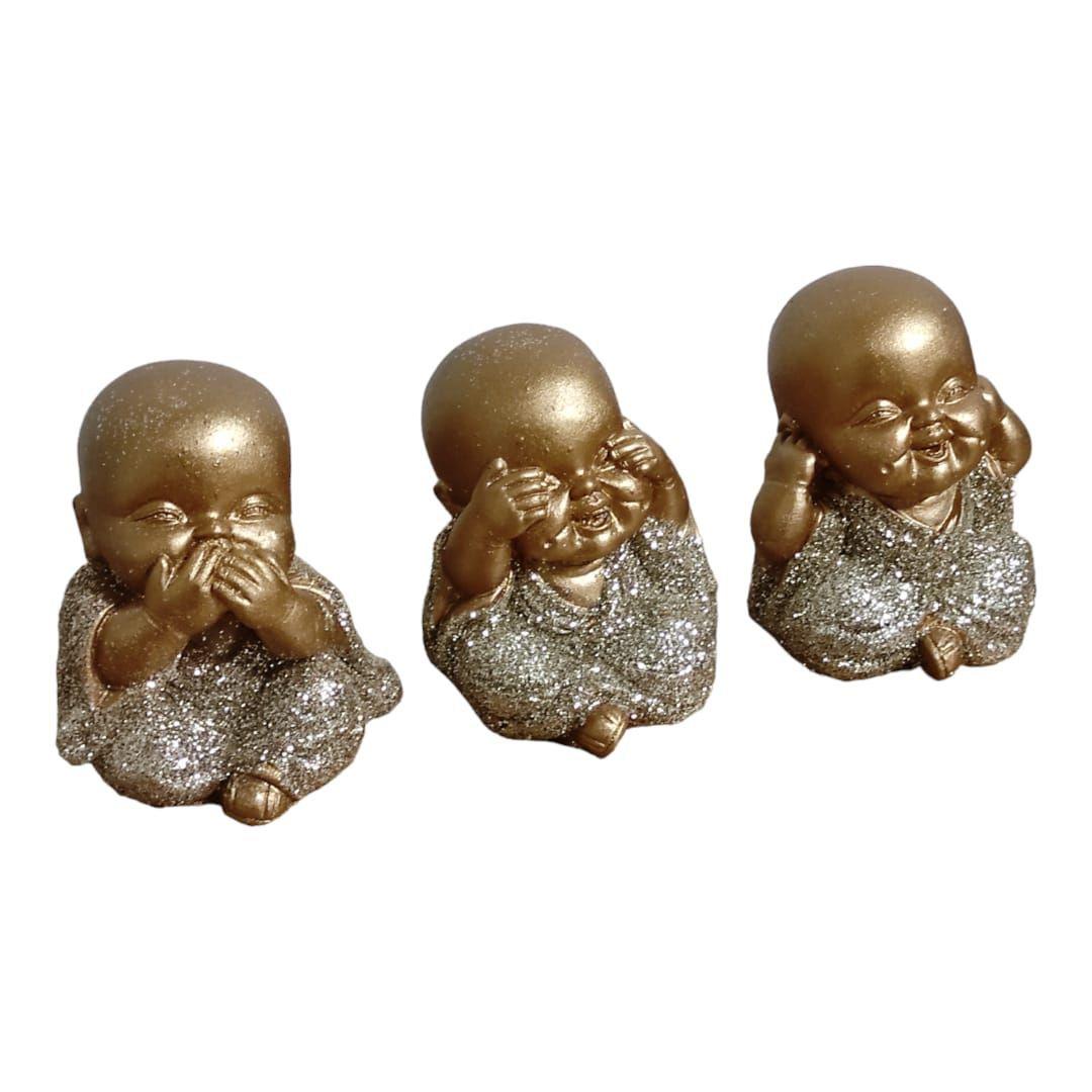 Set 3 Und Budas Bebes Dorados Brillantes, C/u Mide 9 Cm.-2