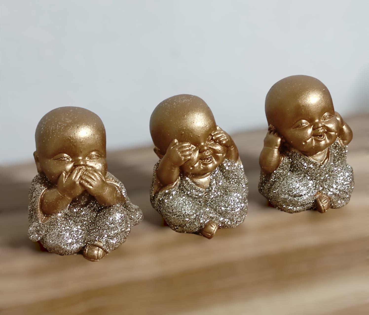 Set 3 Und Budas Bebes Dorados Brillantes, C/u Mide 9 Cm.-3