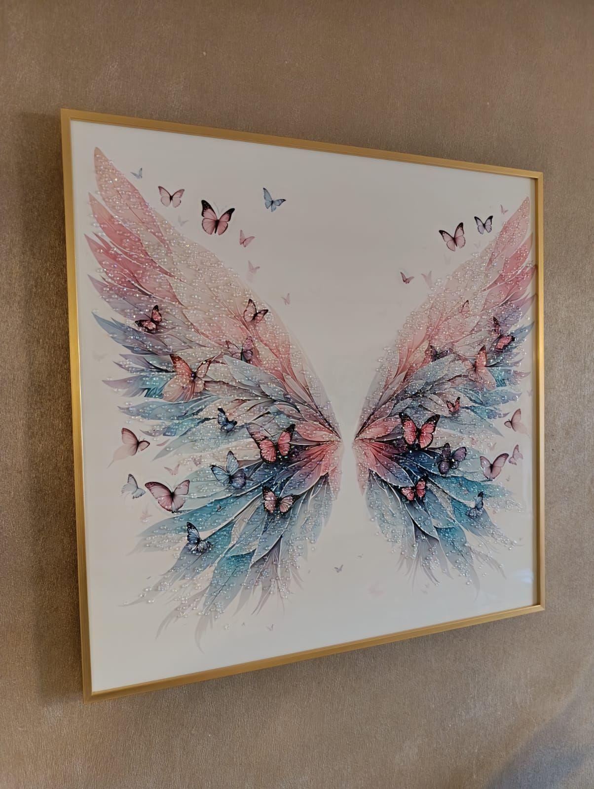 Cuadro Alas De Mariposas Multicolor, Marco Dorado Estilo Diseño Diamante, 60x60x3 Cm-2