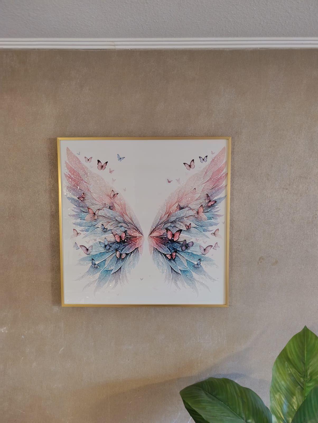 Cuadro Alas De Mariposas Multicolor, Marco Dorado Estilo Diseño Diamante, 60x60x3 Cm-3