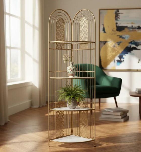 Repisa Esquinera Metal Dorado 4 Niveles 155x50 Cm-2