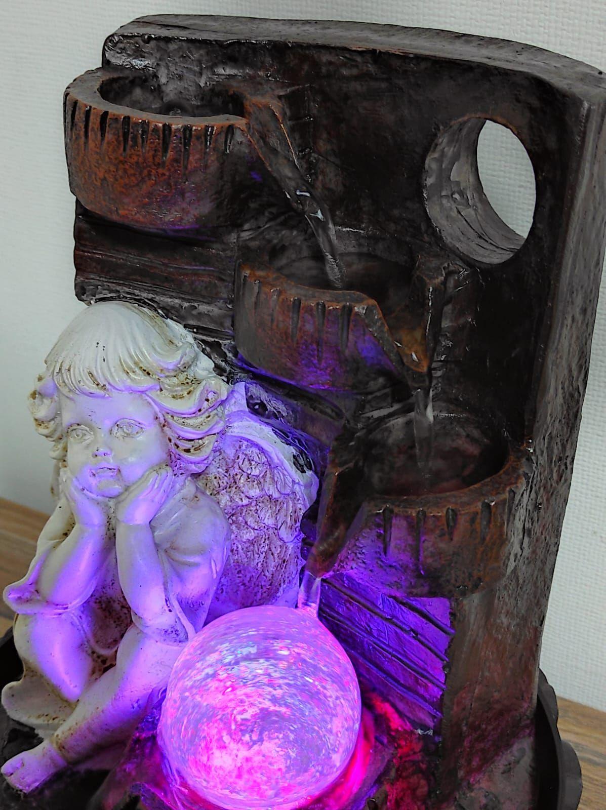 Fuente De Agua 3 Cantaros Angel Con Luz Led Y Esfera 27 Cm-3