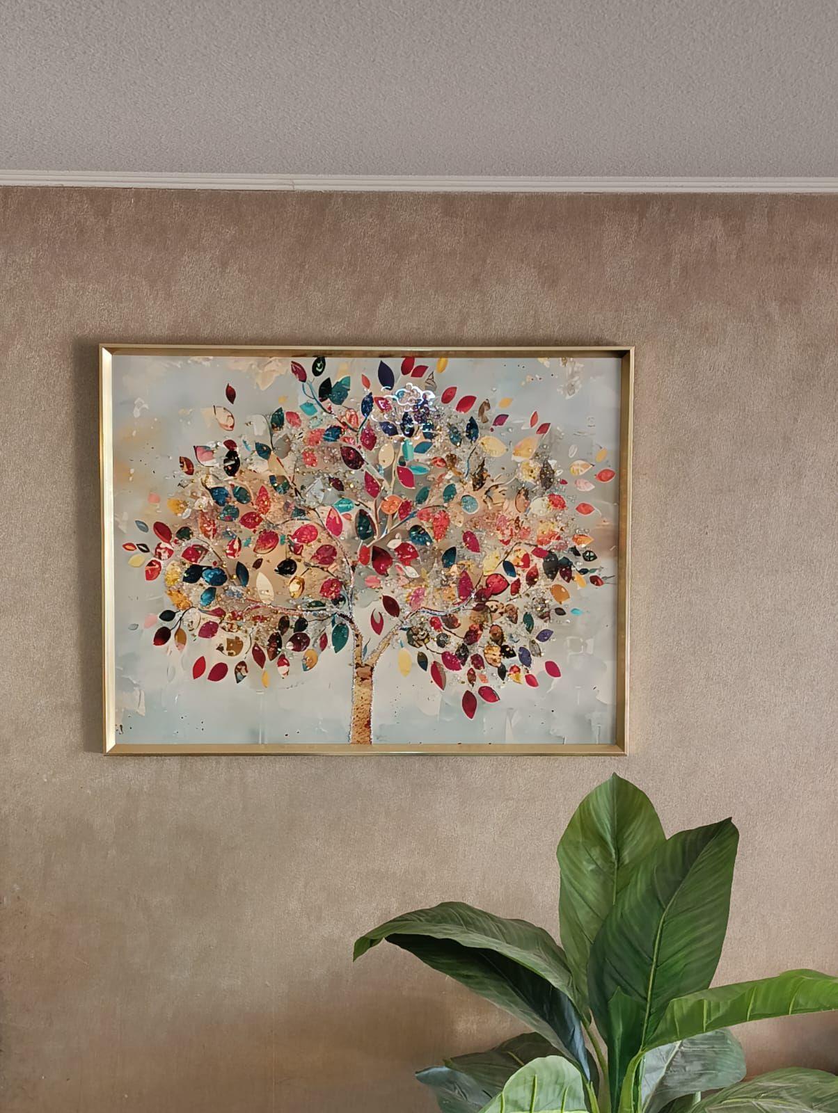 Cuadro Árbol De La Vida, Multicolor, Marco Dorado 90x70x3cm-0