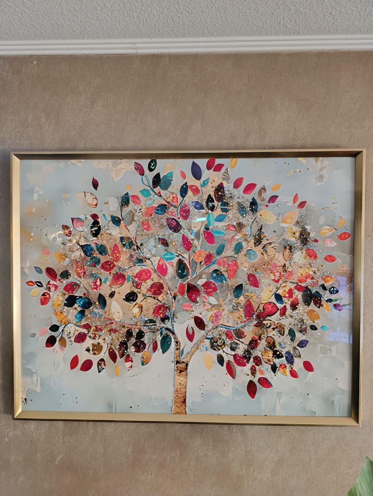 Cuadro Árbol De La Vida, Multicolor, Marco Dorado 90x70x3cm-2