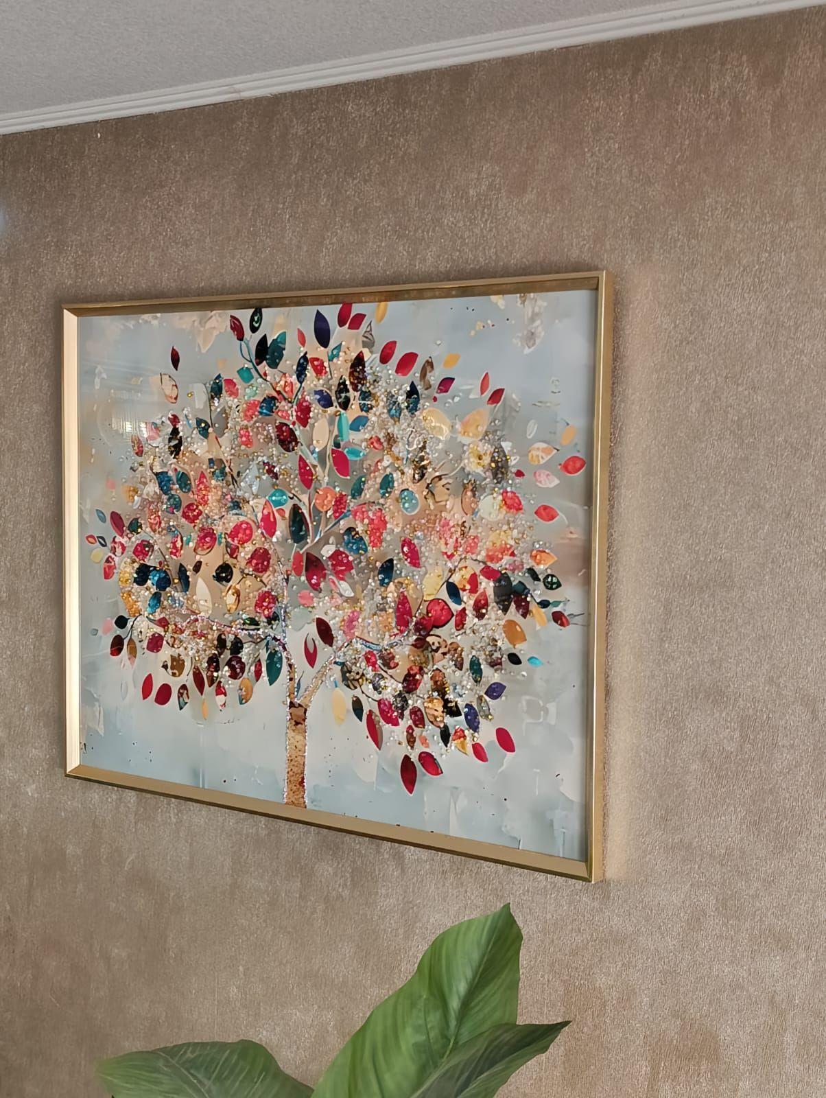 Cuadro Árbol De La Vida, Multicolor, Marco Dorado 90x70x3cm-4