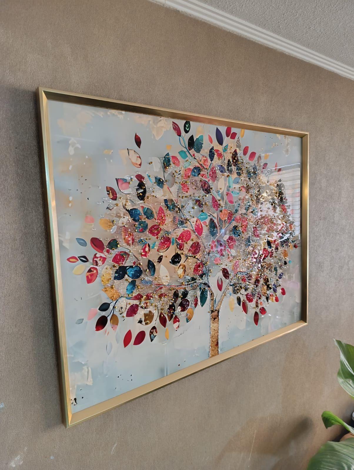 Cuadro Árbol De La Vida, Multicolor, Marco Dorado 90x70x3cm-5