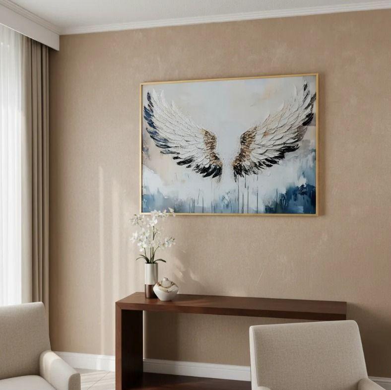 Cuadro Alas De Angel Diamante, Marco Dorado 90x70x3cm-2