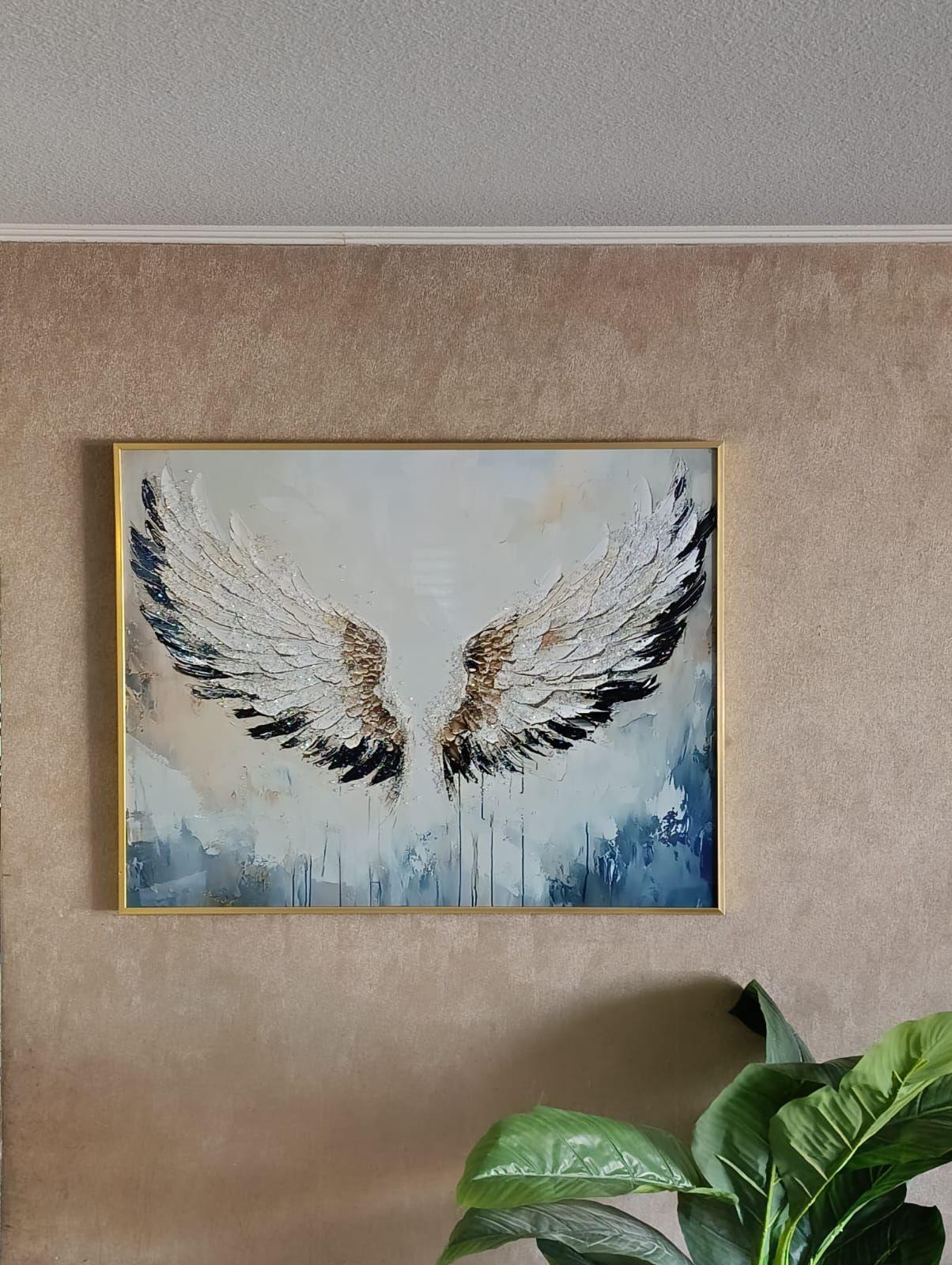 Cuadro Alas De Angel Diamante, Marco Dorado 90x70x3cm-3