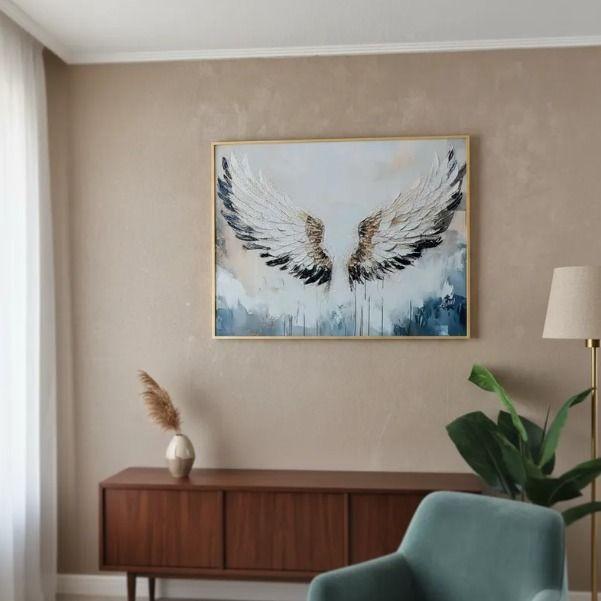 Cuadro Alas De Angel Diamante, Marco Dorado 90x70x3cm-4