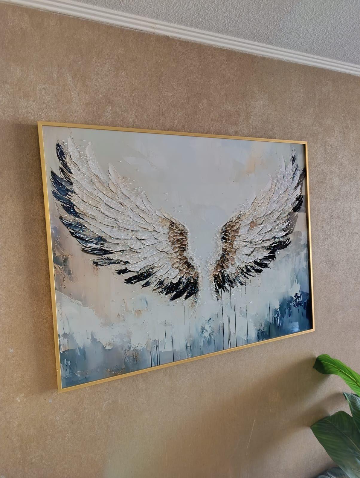 Cuadro Alas De Angel Diamante, Marco Dorado 90x70x3cm-5