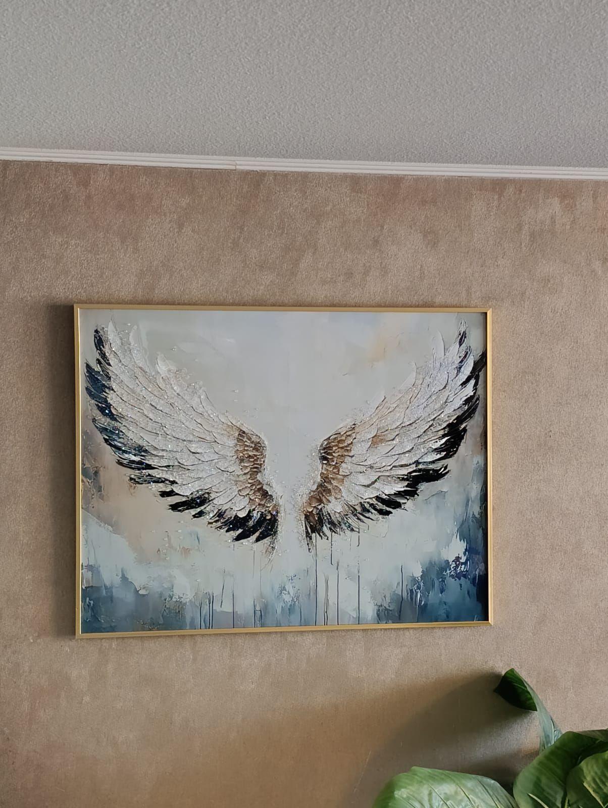 Cuadro Alas De Angel Diamante, Marco Dorado 90x70x3cm-6