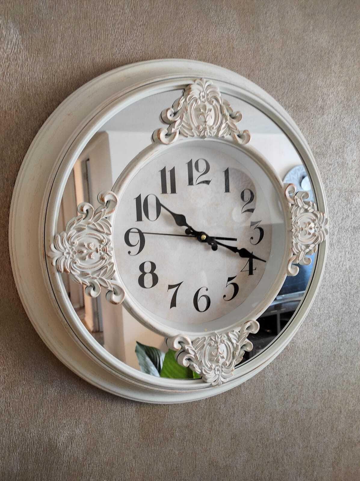 Reloj De Pared Blanco Invierno Envejecido Con Espejos 51 Cm-3