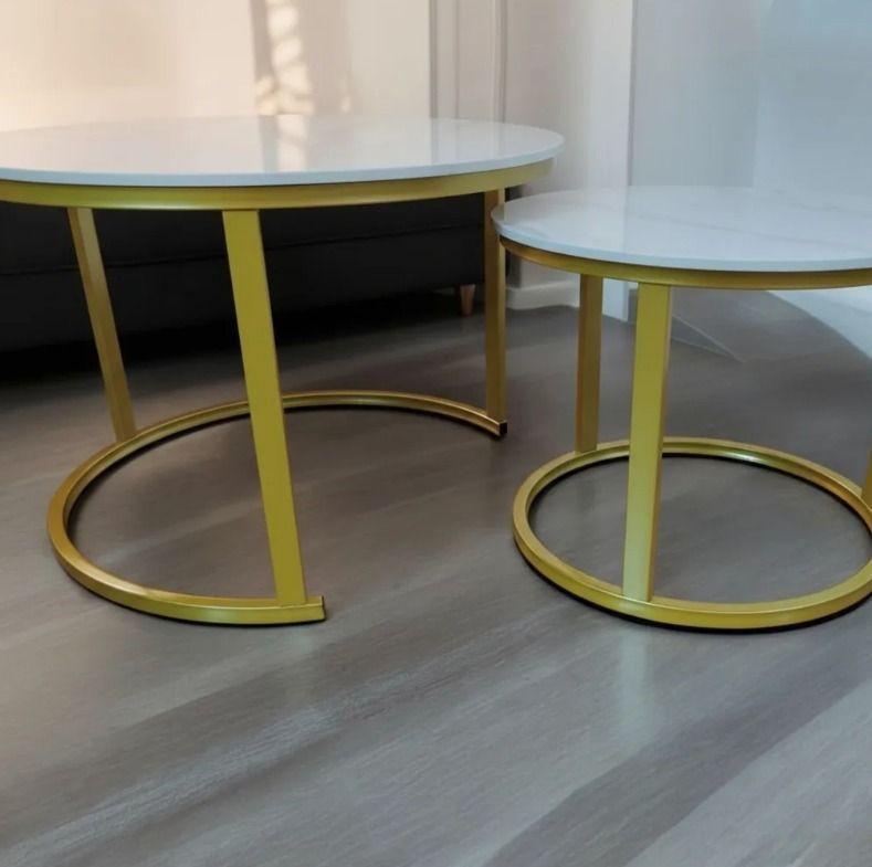 Set Mesas Tipo Nido, Metal, Cubierta Símil Mármol 70 Y 50cm-2