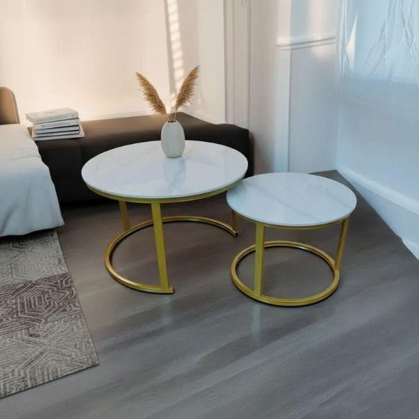 Set Mesas Tipo Nido, Metal, Cubierta Símil Mármol 70 Y 50cm-3