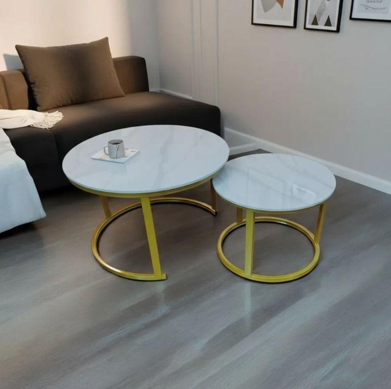 Set Mesas Tipo Nido, Metal, Cubierta Símil Mármol 70 Y 50cm-4