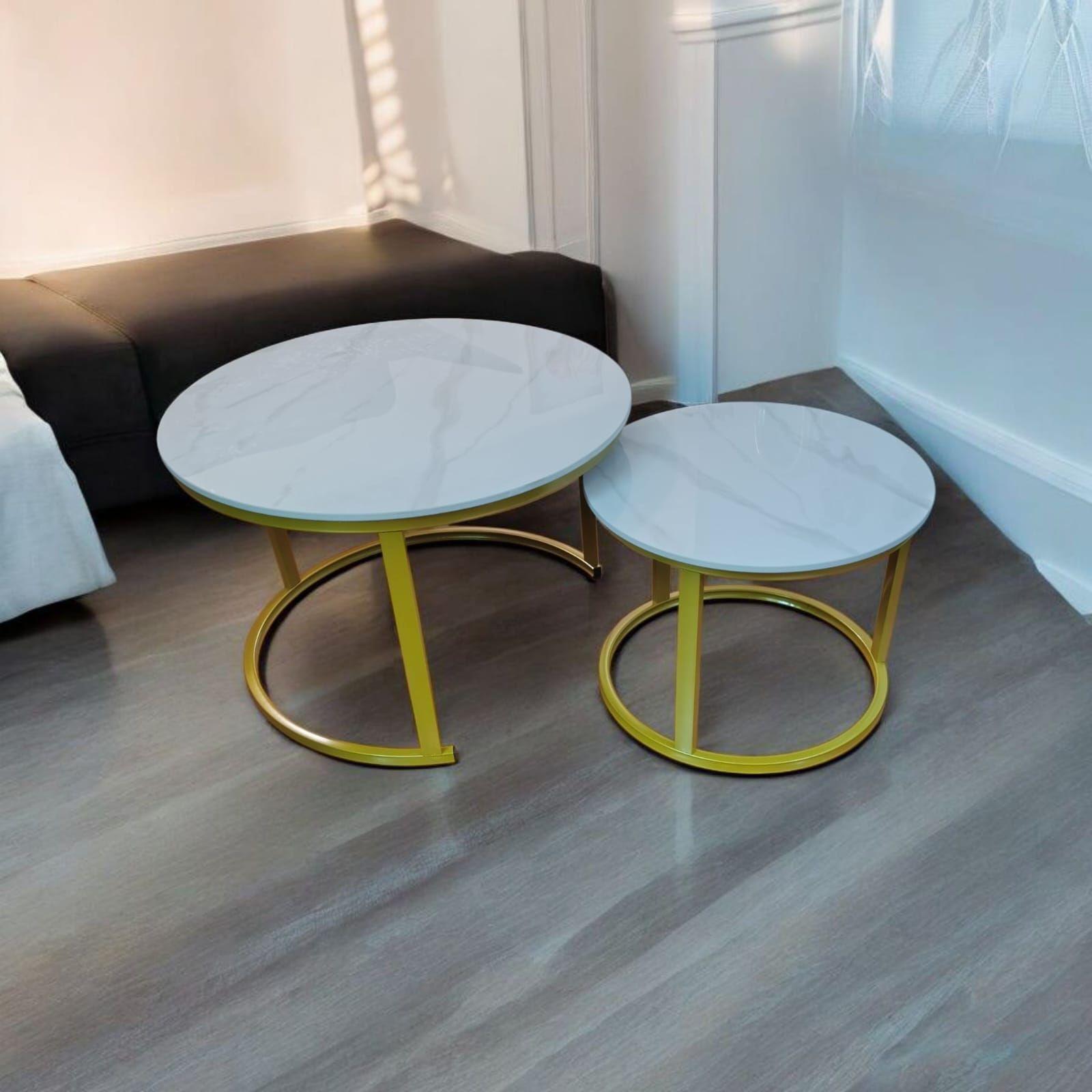 Set Mesas Tipo Nido, Metal, Cubierta Símil Mármol 70 Y 50cm-5