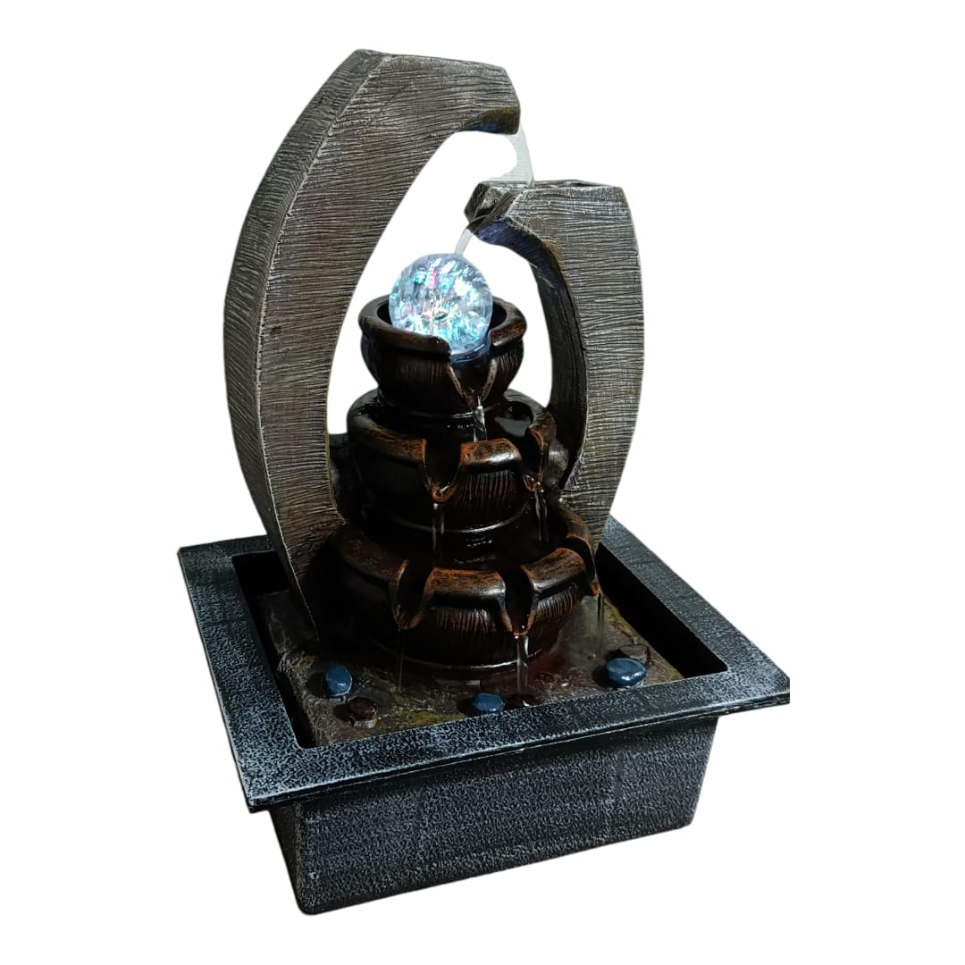 Fuente De Agua Diseño Medieval Con Luz Y Esfera, 35 Cm Alto Gris-cafeFuente De Agua Diseño Medieval -2