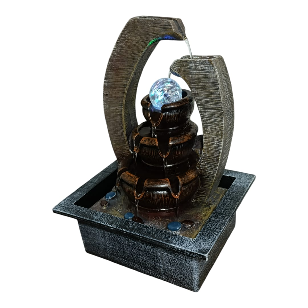 Fuente De Agua Diseño Medieval Con Luz Y Esfera, 35 Cm Alto Gris-cafeFuente De Agua Diseño Medieval -3