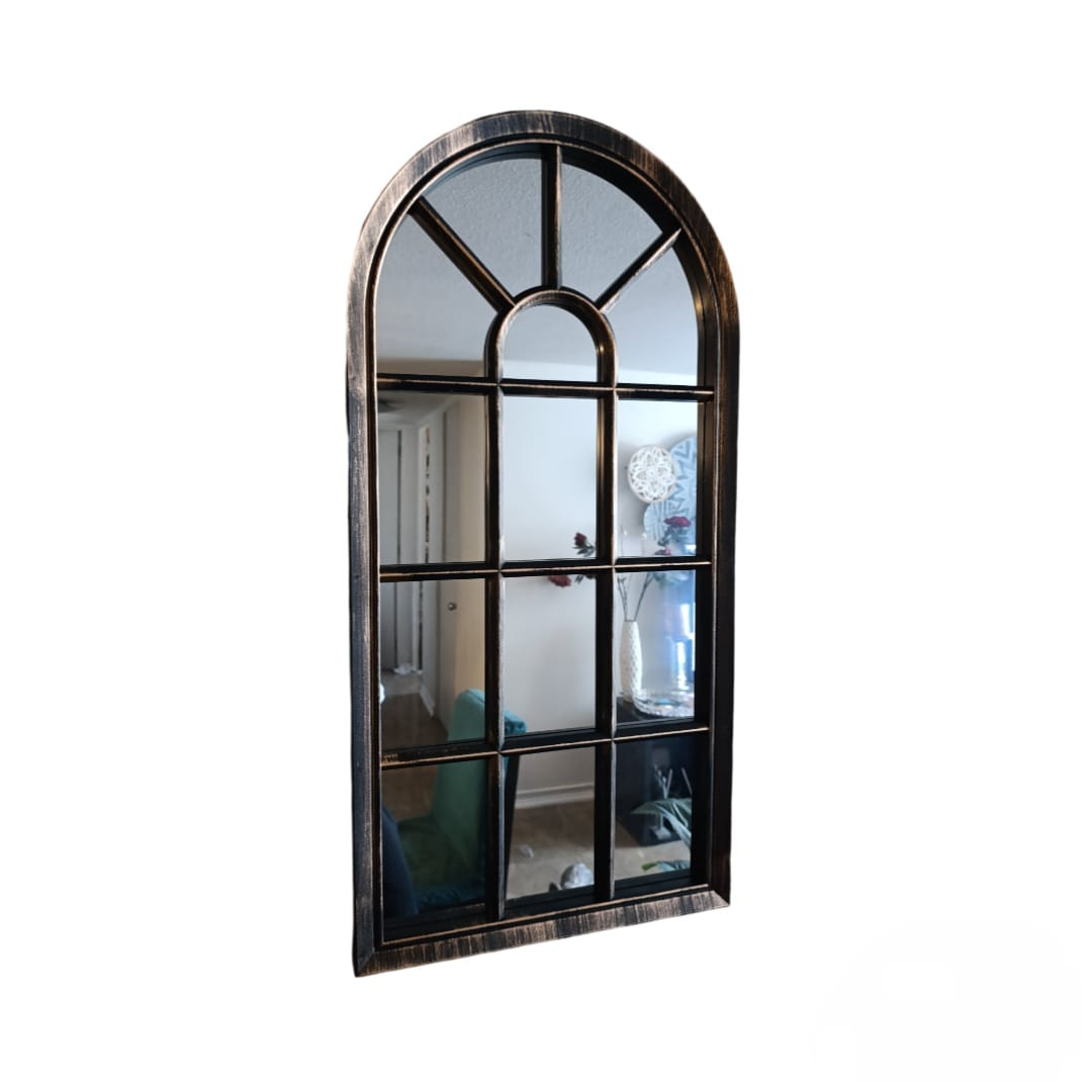 Espejo Forma Ventana Marco Negro Con Envejecido Dorado 70x35-0