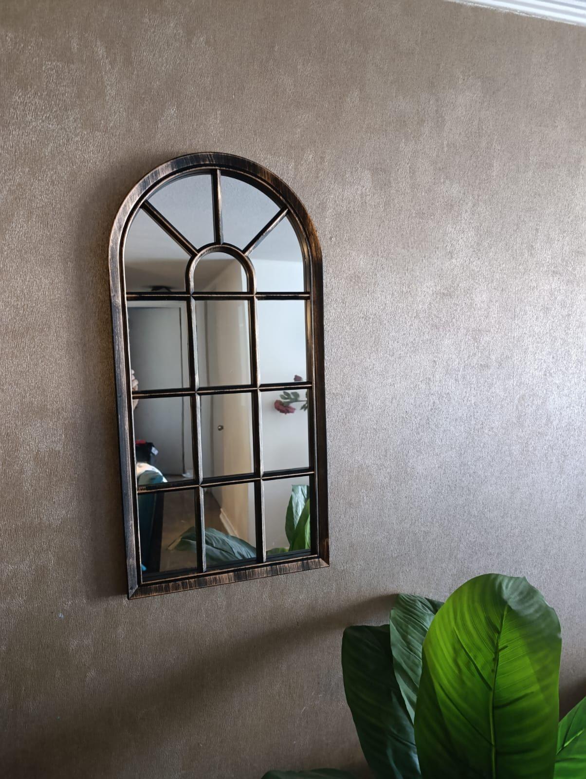 Espejo Forma Ventana Marco Negro Con Envejecido Dorado 70x35-2