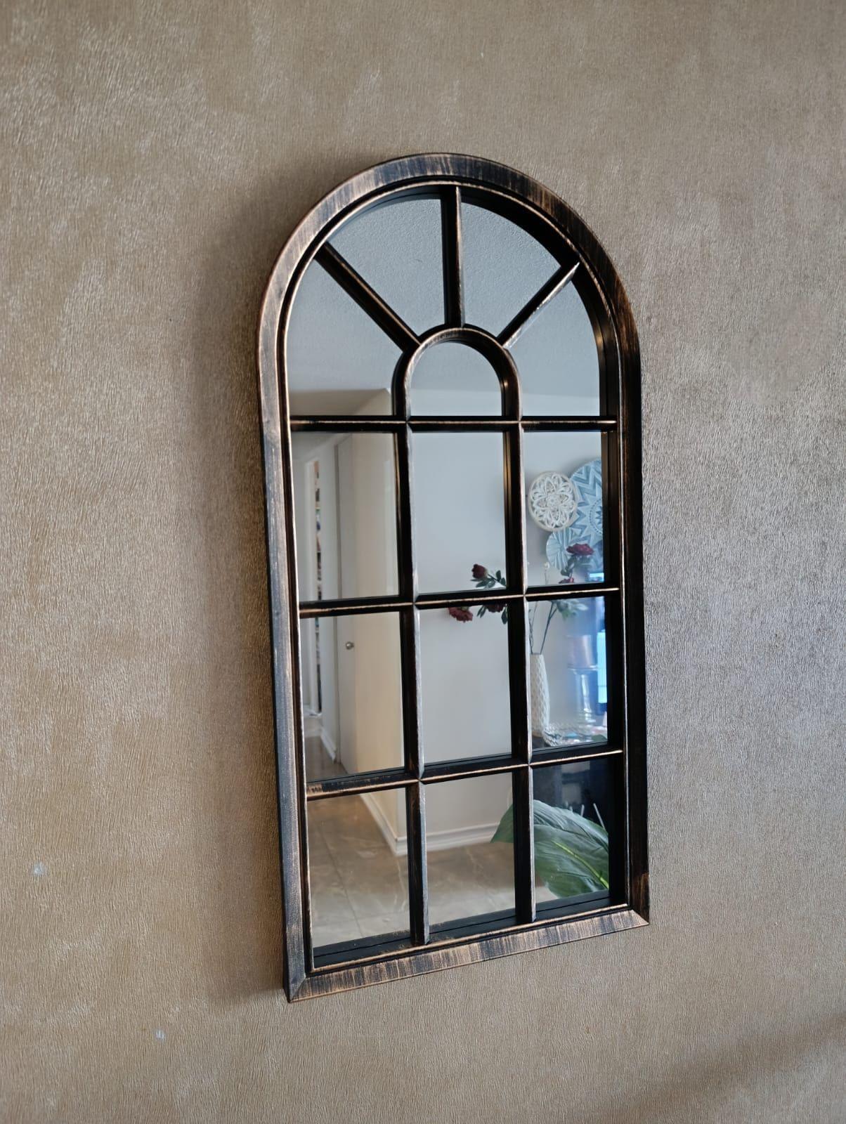 Espejo Forma Ventana Marco Negro Con Envejecido Dorado 70x35-4