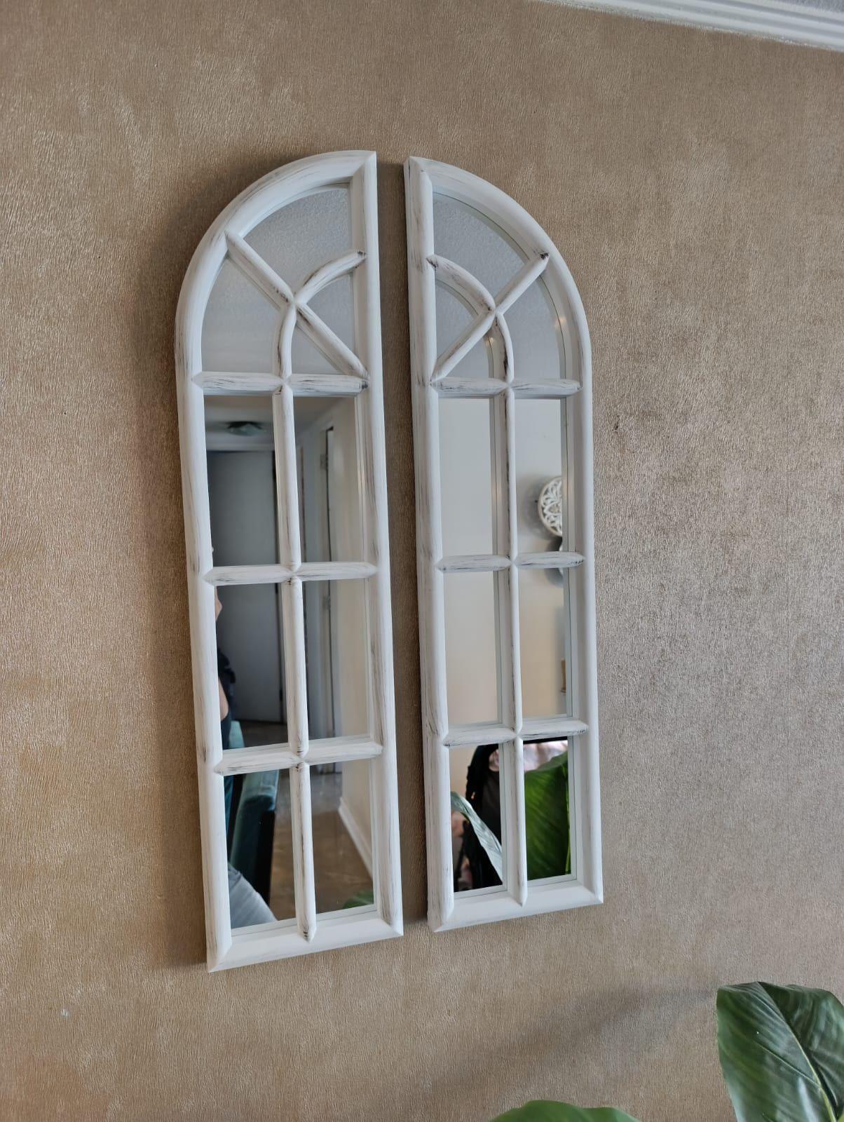 Espejo Ventana, Blanco Invierno, Envejecido Diptico 81x40 Cm-2
