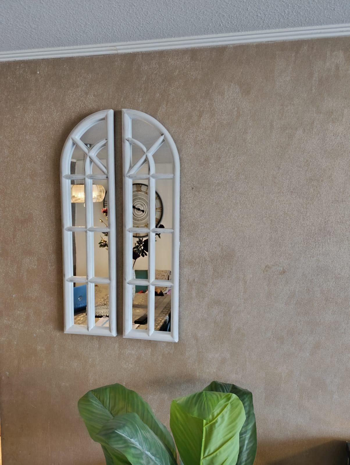 Espejo Ventana, Blanco Invierno, Envejecido Diptico 81x40 Cm-3