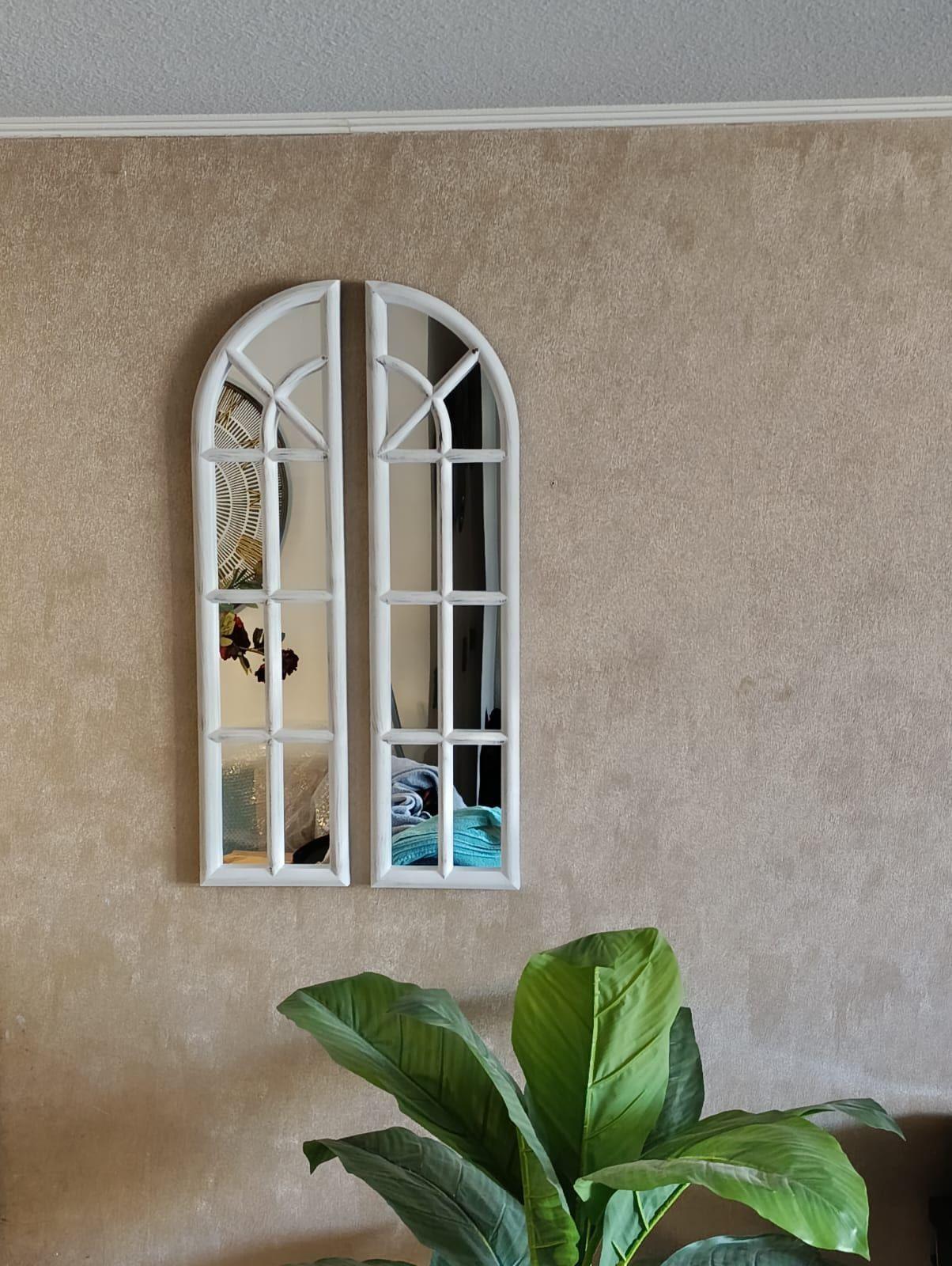 Espejo Ventana, Blanco Invierno, Envejecido Diptico 81x40 Cm-4