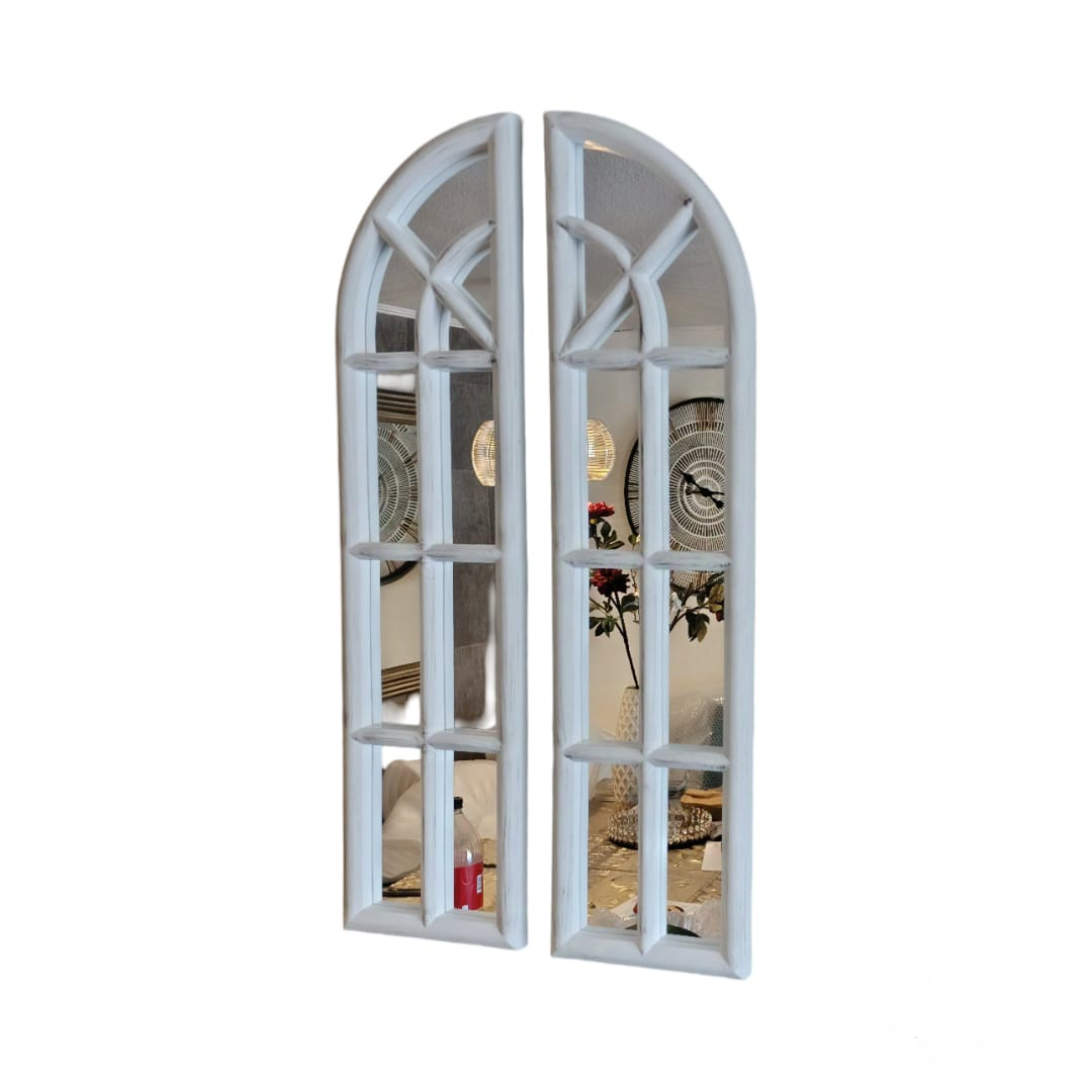 Espejo Ventana, Blanco Invierno, Envejecido Diptico 81x40 Cm-3