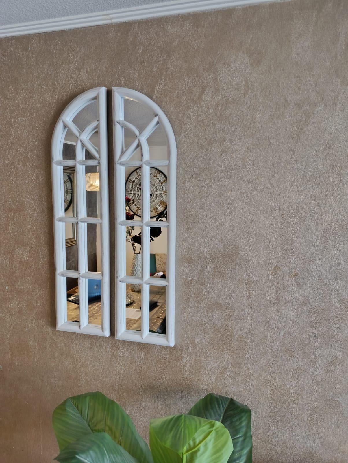 Espejo Ventana, Blanco Invierno, Envejecido Diptico 81x40 Cm-4