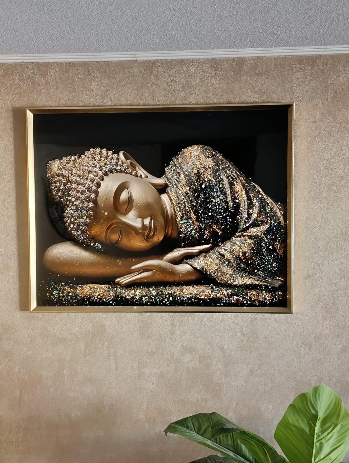 Cuadro Buda Acostado, Pintura Diamond Marco Dorado 90x70x3cm-2