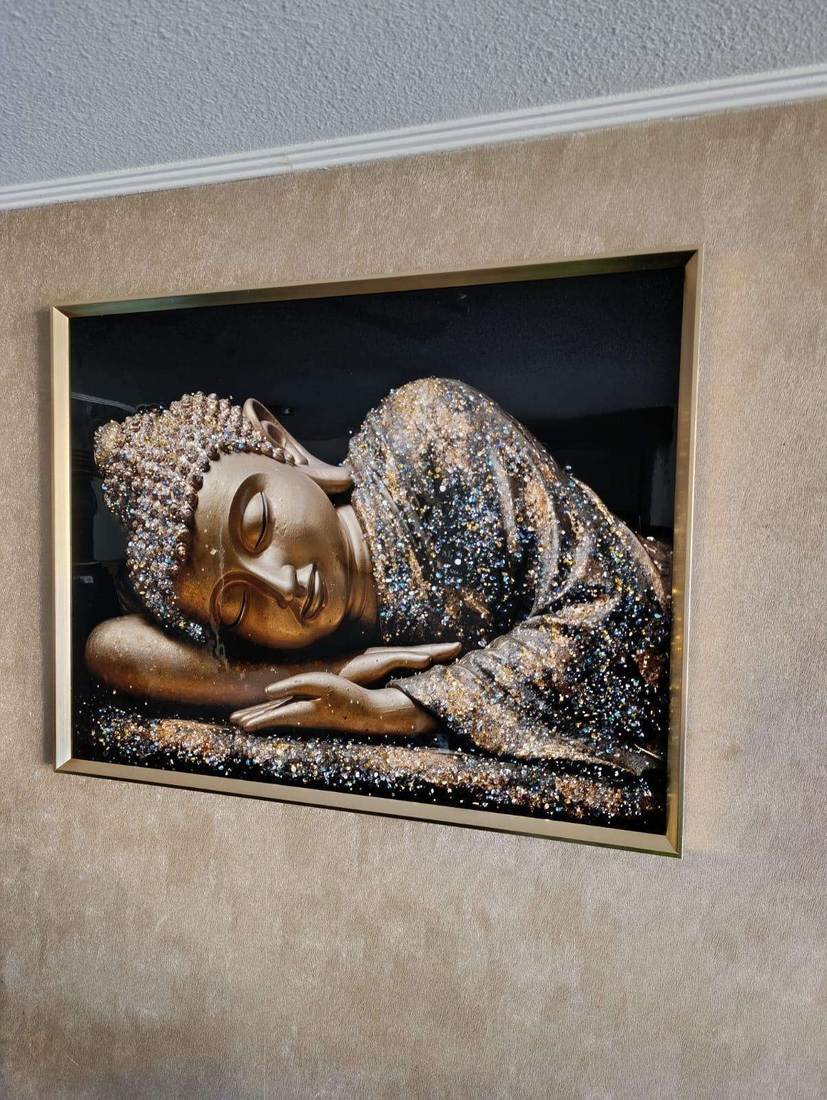Cuadro Buda Acostado, Pintura Diamond Marco Dorado 90x70x3cm-3