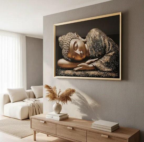 Cuadro Buda Acostado, Pintura Diamond Marco Dorado 90x70x3cm-4
