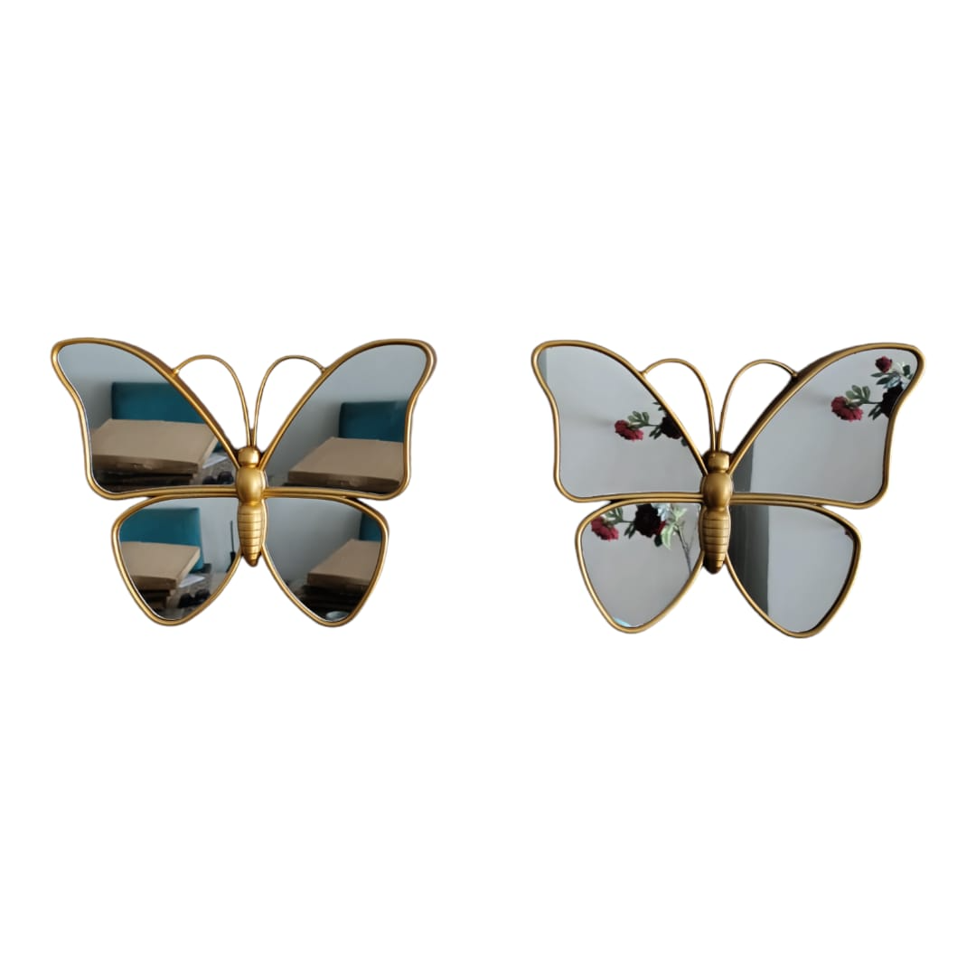 Set 2 Pcs Espejos Diseño Mariposas Doradas 26x31 Cm C/u-0