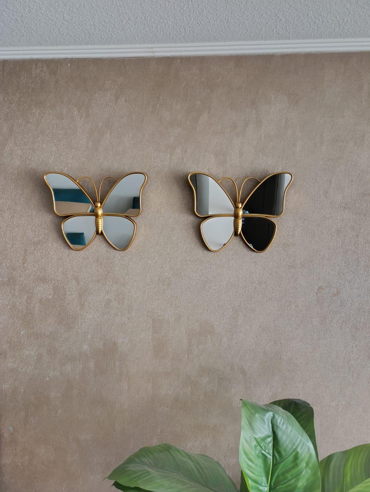 Set 2 Pcs Espejos Diseño Mariposas Doradas 26x31 Cm C/u-4